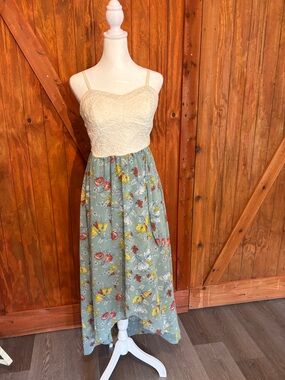 As U Wish Cream Lace Bodice Green Floral Maxi Dress